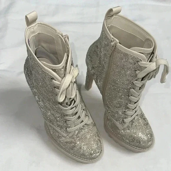 EUC GIANNI BINI HALLAND GLITZY EMBELLISHED LEOPARD PLATFORM HEELED BOOTIES - Picture 3 of 13